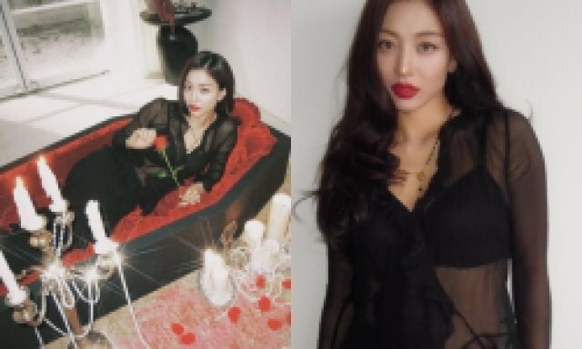 트와이스 지효, 블랙 시스루 언더웨어…아찔한 레드립