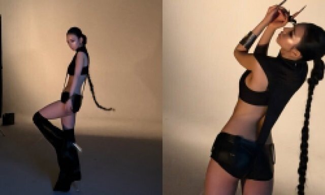 카리나, 한뼘 패션 괜찮나…복근 올블랙 카리스마