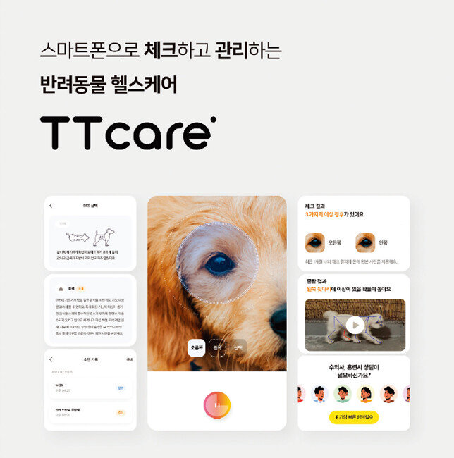 티티케어 애플리케이션을 통해 반려동물의 눈과 피부, 걸음걸이를 촬영하면 인공지능(AI)이 분석해 해당 부위의 이상 징후를 알려준다. [에이아이포펫 제공]