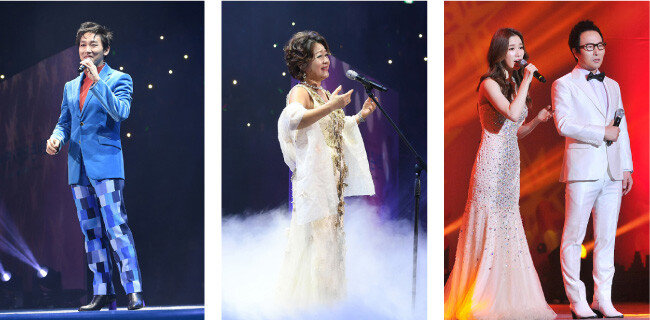 뮤지컬 배우 김호영, 소프라노 박미혜, 리아킴, 김종환(왼쪽부터)과 소프라노 한경미, 가수 이용·윤태규·이승훈·김제훈 등이 ‘새생명 사랑의 콘서트’에 참여했다. 사회는 김병찬 아나운서가 맡았다. [박해윤 기자]