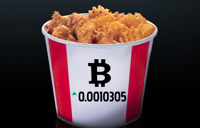 비트코인으로 구매할 수 있는 캐나다 KFC의 비트코인버킷 치킨. 