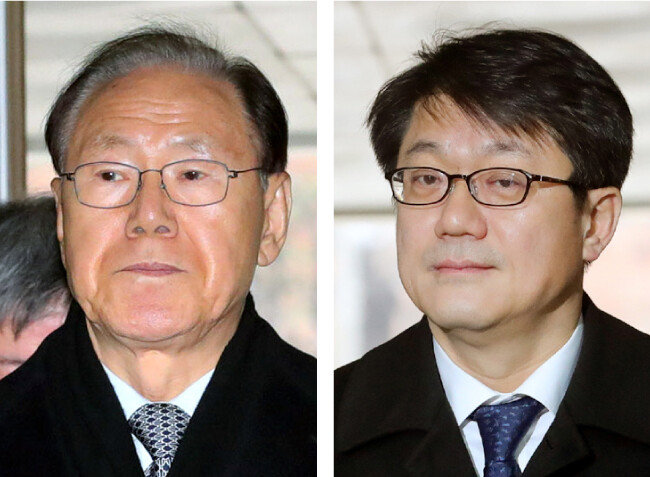 국가정보원 특수활동비 불법 수수 혐의로 구속된 김백준 전 청와대 총무기획관(왼쪽)과 김진모 전 청와대 민정2비서관. 두 사람 모두 이명박 전 대통령 최측근이었지만 검찰 조사에서 등을 돌렸다.