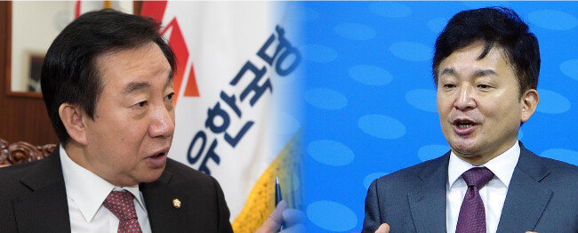 김성태 자유한국당 원내대표.(왼쪽) 원희룡 제주도지사. [조영철 기자, 뉴시스]
