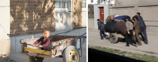 경성에서 목격한 아이나 짐을 싣고 가는 리어카들. [조현준 제공]