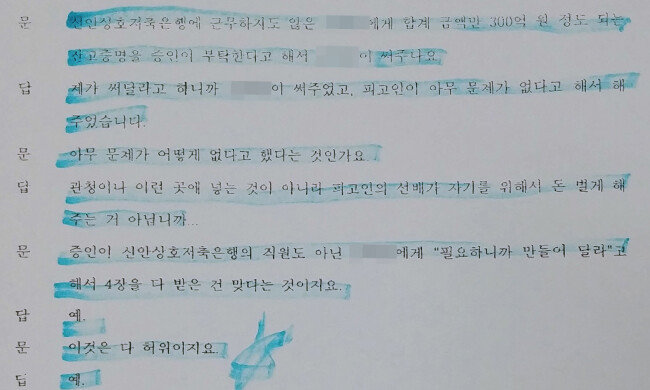 윤석열 지검장 장모 최모 씨의 법정 증언이 담긴 재판기록물.