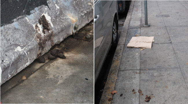 샌프란시스코 텐더로인 지역 거리에 있는 대변 흔적들.