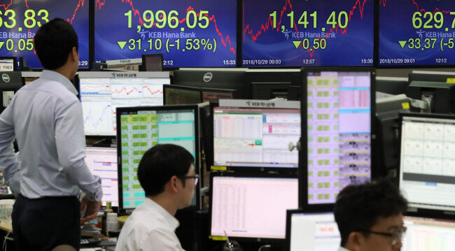 10월 29일 22개월 만에 코스피 2000선이 붕괴됐다. [뉴시스]