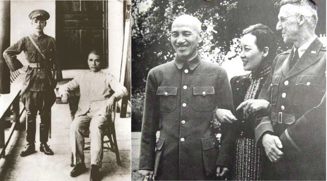 장제스(왼쪽)와 쑨원 (왼쪽), 장제스, 쑹메이링 부부와 조지프 스틸웰 미군 대장. [위키피디아]