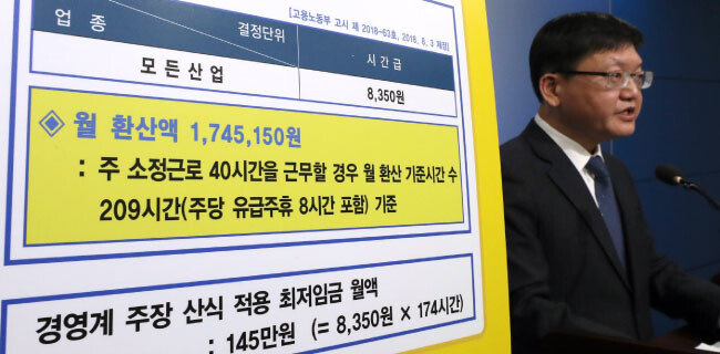 2018년 12월 31일 임서정 고용노동부 차관이 정부세종청사에서 최저임금 산정기준 시간에 유급휴일인 주휴시간을 포함하는 최저임금법령이 2019년 1월 1일부터 시행된다고 밝히고 있다. [뉴시스]