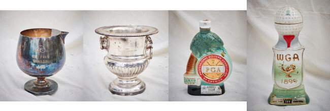 왼쪽부터 1975년 Old Pals 우승 트로피, 1967년 Club Championship Class B 2등 트로피, 1971년 53회 PGA 챔피언십 기념품, 1971년 웨스턴 오픈 챔피언십 기념품.