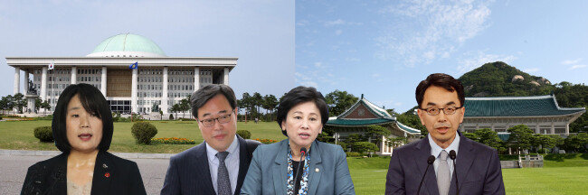 시민단체 핵심 실무자 출신으로 문재인 정부에서 당·정·청 요직에 진입한 윤미향, 김기식, 남인순, 하승창 씨(왼쪽부터).