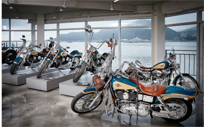 1998년 생산된 다양한 할리 데이비슨 바이크들. 맨 오른쪽이 ‘Wide Glide’ 모델이다. 
