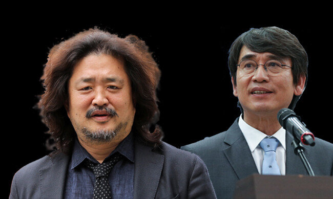 방송인 김어준(52) 씨(왼쪽)와 유시민(61) 전 장관은 명실상부한 ‘말의 권력’으로 자리매김했다. [뉴스1]