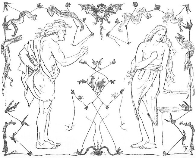 게르드를 협박하는 스키르니르, Lorenz Frølich, 1895.