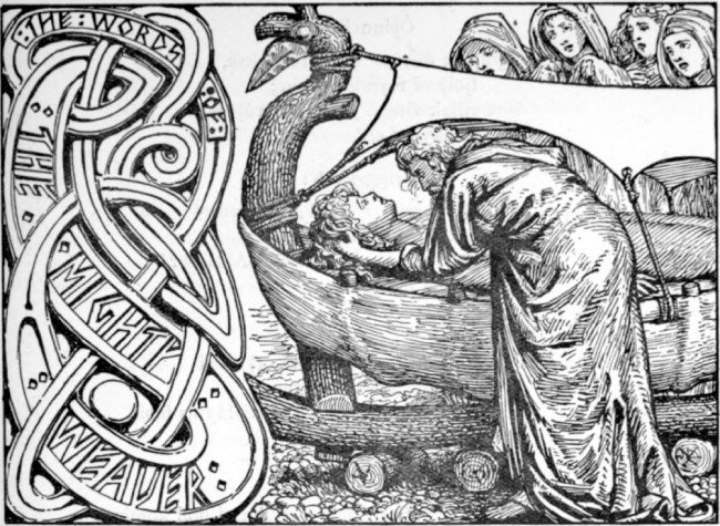 발데르에게 마지막으로 작별 인사를 하는 오딘, W. G. Collingwood, 1908