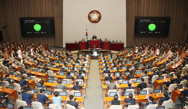 9월 22일 서울 여의도 국회에서 열린 본회의에서 ‘2020년도 제4회 추가경정예산안’이 통과됐다. [뉴스1]