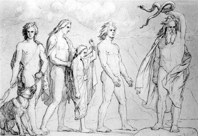 로키의 자식들을 유폐하는 오딘, Lorenz Frølich, 1906.