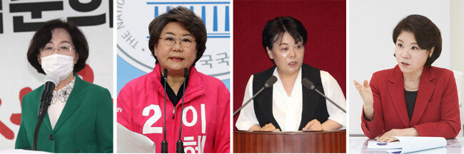 국민의힘 박춘희 전 송파구청장, 이혜훈 전 의원, 윤희숙 의원, 조은희 서초구청장(왼쪽부터).