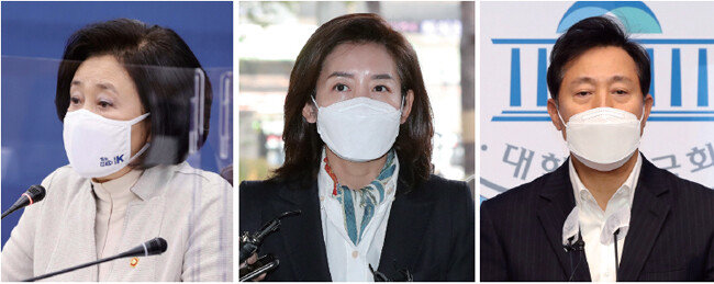 박영선 중소벤처기업부 장관과 국민의힘 나경원 전 의원, 오세훈 전 서울시장(왼쪽부터). [동아DB]

