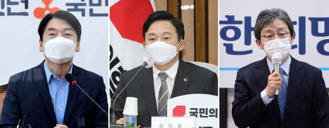안철수 국민의당 대표가 서울시장에 출마한 가운데, 안 대표가 선전하면 국민의힘 내에서 원희룡 제주지사와 유승민 전 의원이 수혜자가 될 수 있다는 분석이 나온다(왼쪽부터). [김동주 동아일보 기자]