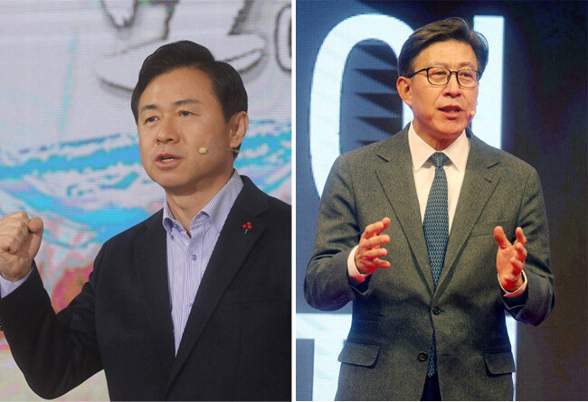 부산시장 보궐선거 출마를 선언한 김영춘 전 해양수산부장관(왼쪽)과 박형준 동아대 교수. [동아DB]