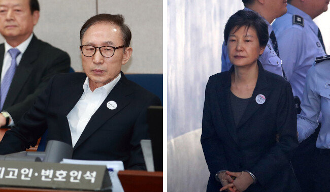 수감 중인 이명박(왼쪽) 박근혜 전 대통령. [동아DB]