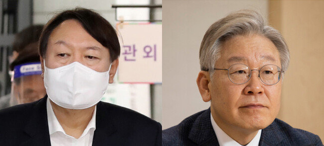 대선을 11개월 앞두고 여론조사에서 20%대 높은 지지율을 기록 중인 윤석열 전 검찰총장(왼쪽). 윤석열 전 검찰총장과 대선 여론조사에서 1위 자리를 다투는 이재명 경기지사. [동아DB]