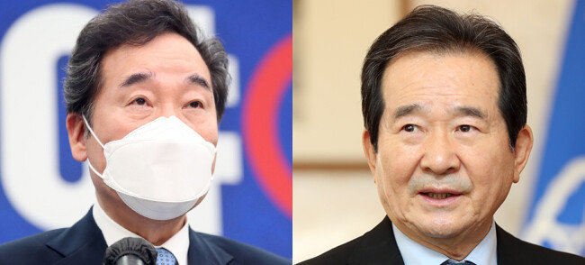 4·7 재·보궐선거 패배 이후 이낙연 전 민주당 대표 지지율이 한 자릿수로 하락했다(왼쪽). 
4월 16일 총리직에서 물러나 대선 레이스에 뛰어든 정세균 전 총리. [동아DB]