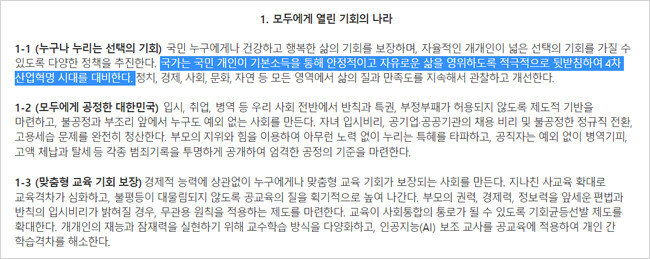 국민의힘 강령 1조 1항. 짙게 칠한 부분이 기본소득을 명시한 대목이다. [국민의힘 홈페이지]