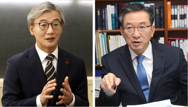 ‘경선 연기’를 공론화한 전재수 의원(왼쪽)과 ‘경선 연기 불가’를 주장한 정성호 의원. [동아DB]