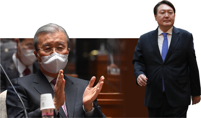 김종인(왼쪽) 전 국민의힘 비상대책위원장이 윤석열(오른쪽) 전 검찰총장을 겨냥해 “확인이 없다”고 이야기하면서 그 배경에 관심이 쏠리고 있다. 윤 전 총장의 대선 출마 선언이 초읽기에 들어간 상황에서 김 전 위원장이 견제구를 날린 모양새가 됐기 때문이다. [동아DB]