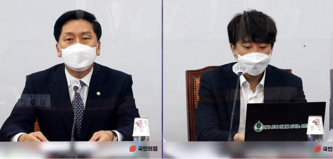 7월 8일 서울 여의도 국회에서 열린 국민의힘 최고위원회의에서 김기현 원내대표가 발언을 하고 있다. 오른쪽은 이준석 대표. [안철민 동아일보 기자]