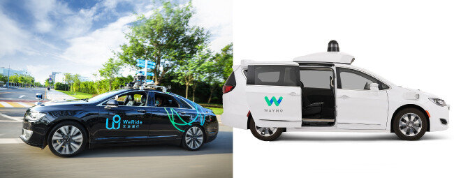 중국 자율주행 스타트업 ‘위라이드’가 개발한 ‘로보택시’(왼쪽)와 구글이 2018년 공개한 자율주행 택시 ‘웨이모 원’. [WeRide 제공, WaymoLLC 제공]