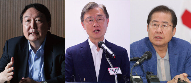 국민의힘 주요 대선주자들. 윤석열 전 검찰총장, 최재형 전 감사원장, 홍준표 의원(가나다순, 왼쪽부터). [동아DB, 뉴스1]