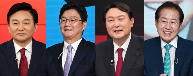 국민의힘 대선 경선 최종 4강에 안착한 원희룡 전 제주지사(왼쪽부터), 유승민 전 의원, 윤석열 전 검찰총장, 홍준표 의원. [뉴스1]