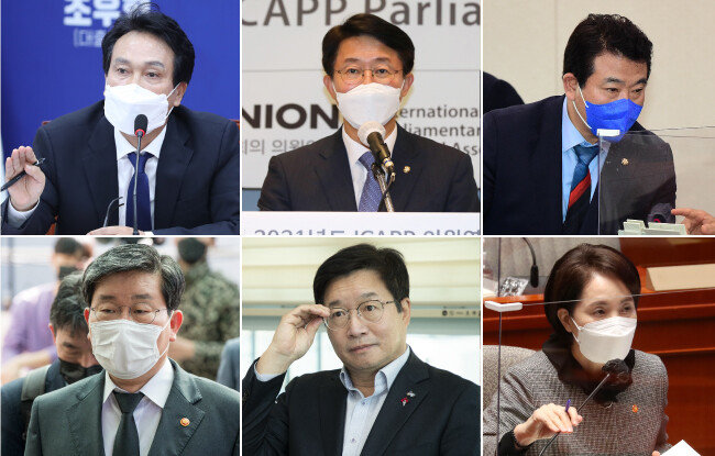 더블어민주당에서 차기 경기도지사로 거론되는 인물들. (왼쪽 위부터 시계방향) 안민석, 조정식, 박정 의원, 유은혜 사회부총리 겸 교육부장관, 염태영 수원시장, 전해철 행정안전부장관. [동아DB]