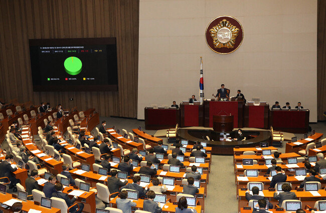 2020년 5월 20일 서울 여의도 국회 본회의장에서 열린 제378회 국회(임시회) 본회의에서 ‘N번방 방지법’의 일종인 정보통신망 이용촉진 및 정보보호 등에 관한 법률 일부개정법률안이 통과됐다. [뉴스1]