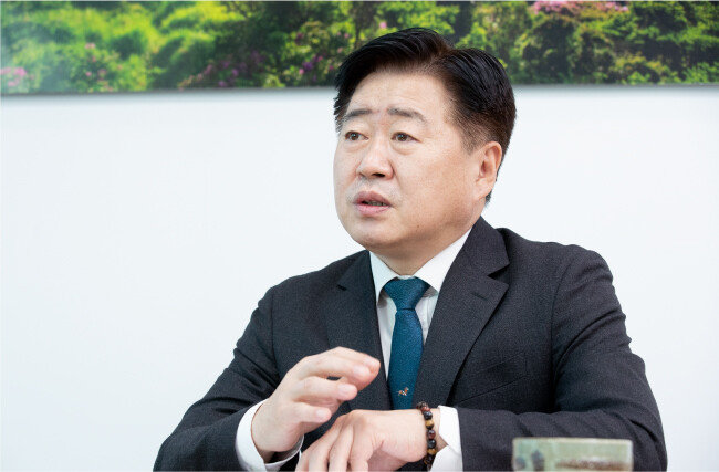 오영훈 더불어민주당 의원은 “높은 정권교체 여론이 반드시 이재명 후보에게 불리하다고만 볼 수 없다”고 말했다. [지호영 기자]