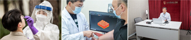 고려대안산병원은 코로나19 대응, 환자 진료 등을 통해 상급종합병원으로서의 역할을 다하면서 교육 기능 강화 또한 추진하고 있다. 그 일환으로 쌍방향 온라인 강의가 가능한 ‘스튜디오A’(맨 오른쪽)를 마련했다. [고려대안산병원 제공]