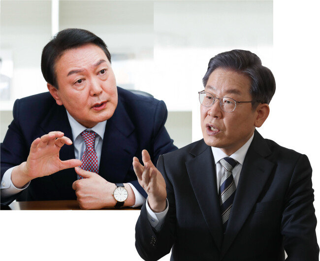 이재명 후보(오른쪽)와 윤석열 후보. [동아DB]