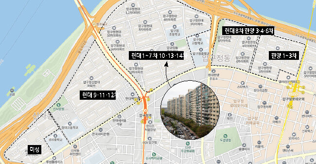 대한민국 대표 부촌으로 꼽히는 강남구 압구정동의 현대아파트는 최근 시세가 3.3㎡당 1억2000만 원에 형성됐다. [박해윤 기자]