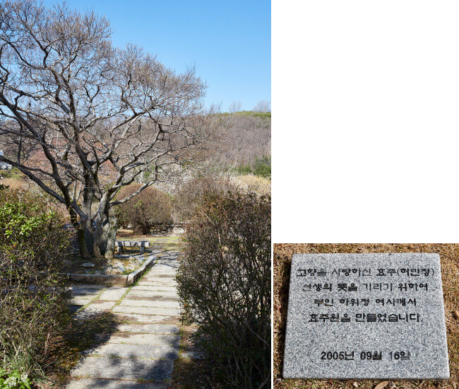 효주공원(위)과 효주원 머릿돌. [홍중식 기자]