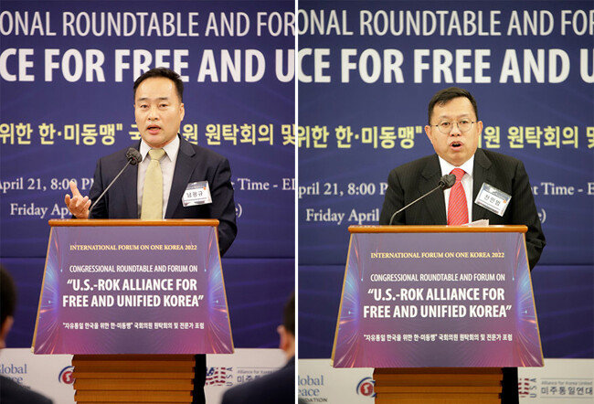 남광규 고려대 아세아문제연구원 통일과국제평화센터장은 한반도 안보를 위해 일본과 협력이 필요하다고 했다(왼쪽). 전인범 전 특수전사령관은 “안보 문제는 독립적으로 바라봐야 한다”며 대일 협력 관계 구축 필요성을 주장했다. [2022 원코리아국제포럼]