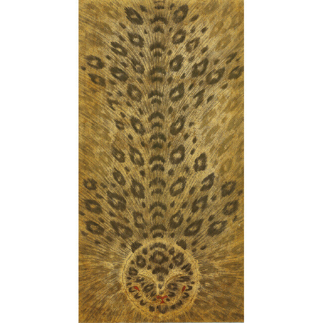 호피도(虎皮圖) | 19세기. 지본 채색. 8폭 병풍 가운데 1폭 117 x 45㎝ 8폭 병풍 중 1폭으로 호랑이 가죽 그림이다. 8폭을 동일한 양식과 문양의 호피로 가득 채운 병풍은 화려함이 특징이다.