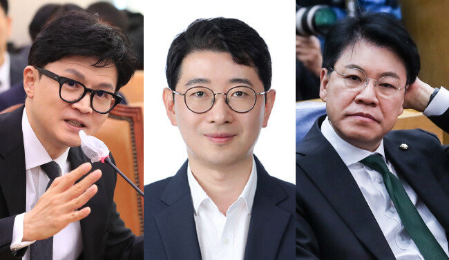 왼쪽부터 한동훈 법무부 장관, 주진우 대통령실법률비서관, 장제원 국민의힘 의원. [동아DB]