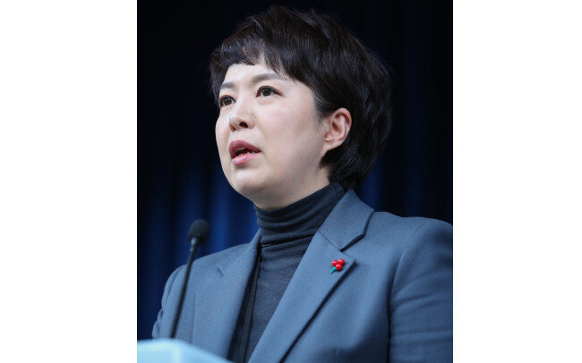 지난해 12월 21일 용산 대통령실에서 김은혜 대통령홍보수석비서관이 브리핑을 하고 있다. 이날 김 수석은 “2023년은 노동·교육·연금 3대 개혁 원년이 될 것”이라고 말했다. [뉴스1]