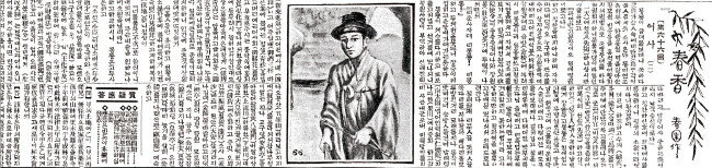 동아일보 1925년 12월 4일자 이광수 연재소설 ‘대춘향’. 거지꼴로 변복한 이몽룡을 그린 삽화가 실려 있다. [동아일보 캡처]