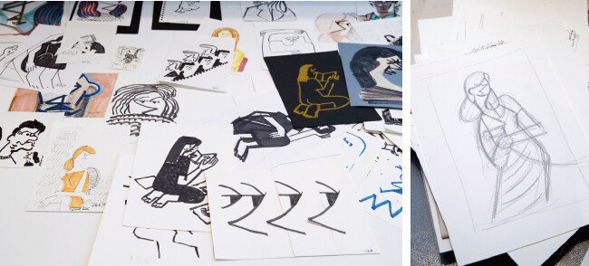 윤형택 작가가 연필, 탄(炭), 크레용, 파스텔 같은 건식 재료를 사용해 스케치한 작품. 