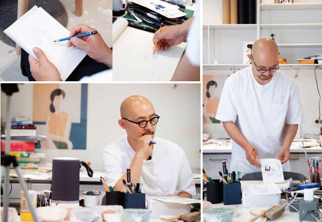 어떤 작업이냐에 따라 서서 그리거나, 앉아서 그리는 등 자세를 달리해 그림을 그린다.