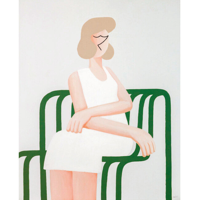 6월 29일 서울과 부산에서 열리는 개인전 ‘Fondness’ 작업. 벤치에 앉은 단발머리 여성의 옆모습을 그렸다.